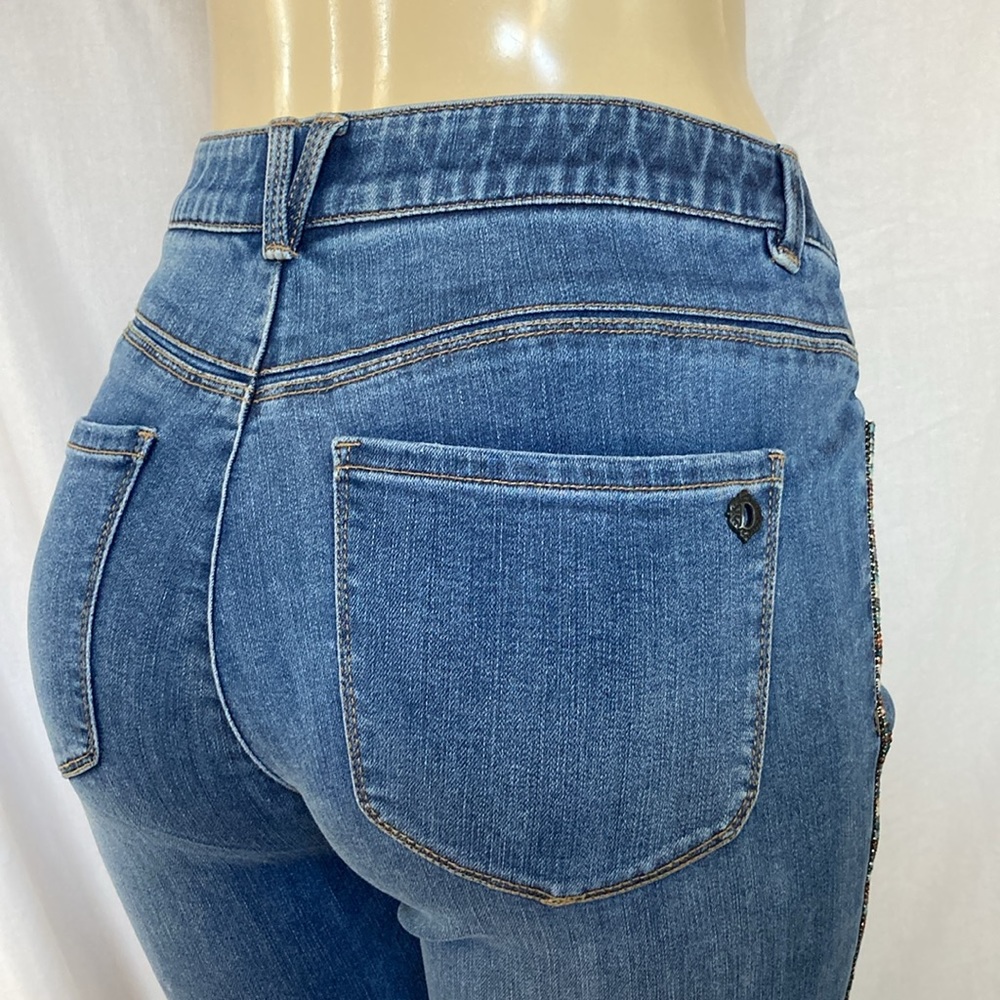 FINAL PRICE DEMOCRACY Tummy Control Size 6 Shiny Color Beads Side Stripe Blue